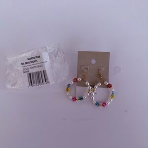 Nordstrom Gold and White Beaded Hoop Earrings